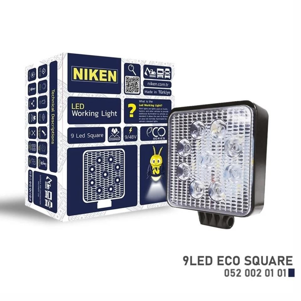 NIKEN 9V-48V ÇALIŞMA LAMBASI (9 X 3W POWER LEDLİ) KARE (108*108*40 MM)