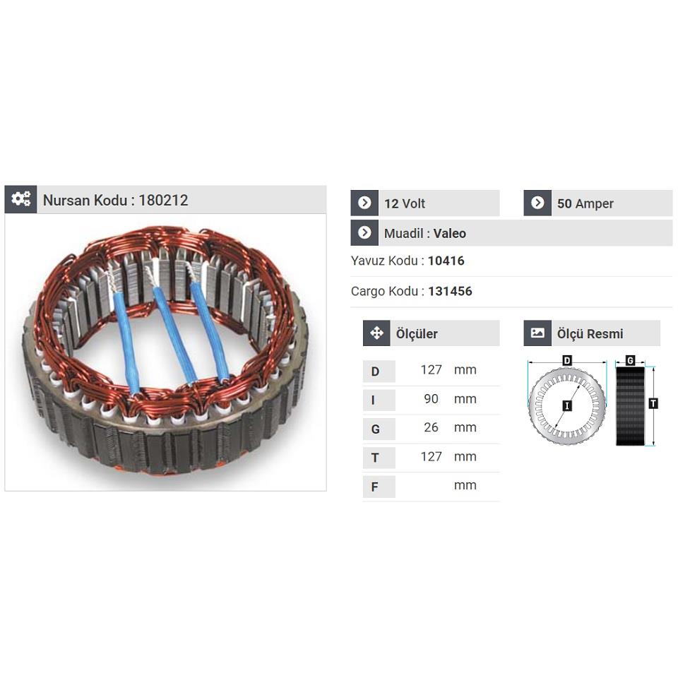 12V ALTERNATÖR STATÖR VALEO TİPİ 50 A (3 UÇLU) RENAULT R9/R11/R19