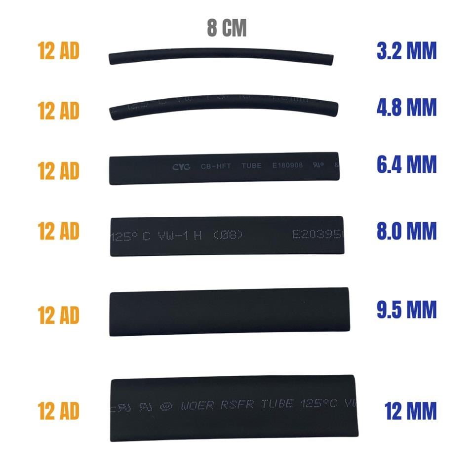 ISIYLA DARALAN MAKARON SETİ 8 CM (3.2-4.8-6.4-8-9.5-12 MM) (72 AD)