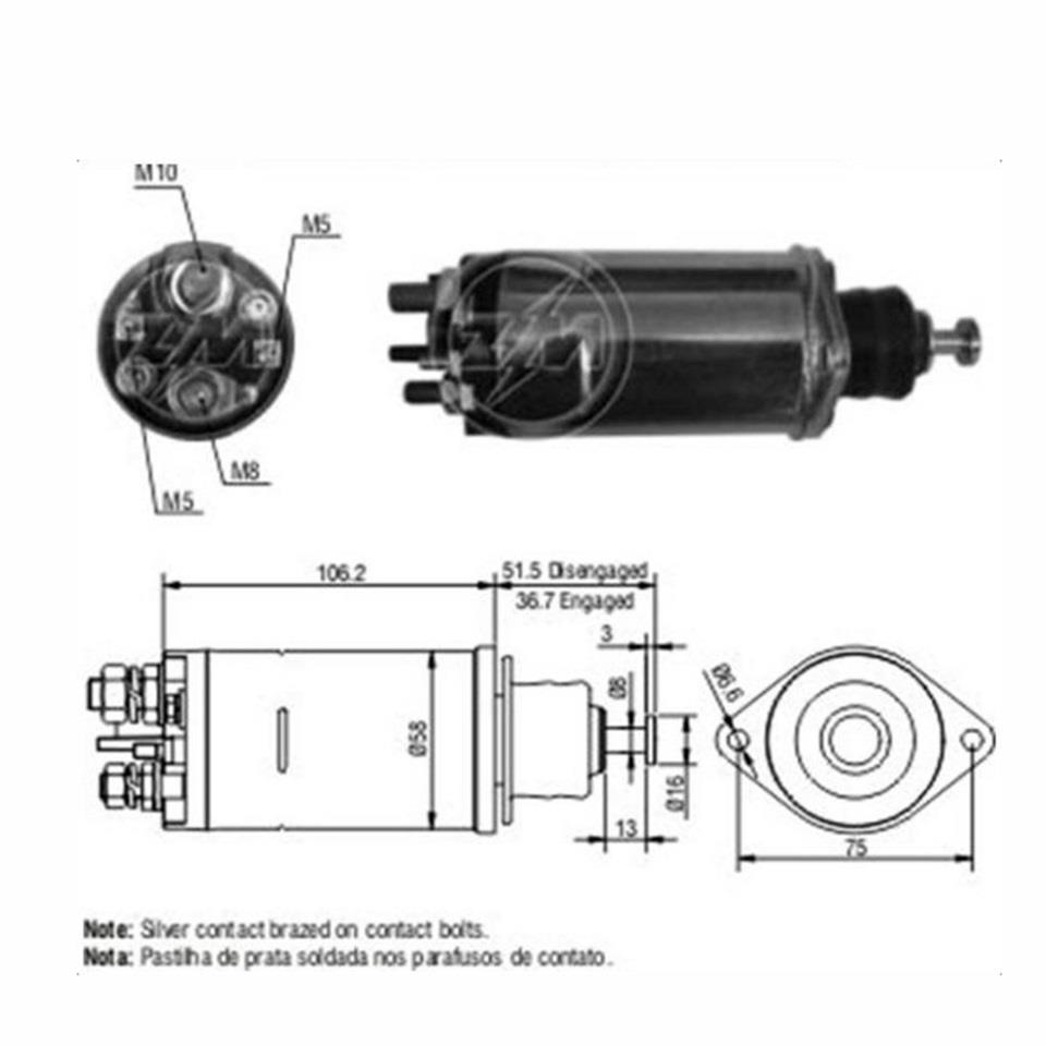 ZM 12V MARŞ OTOMATİĞİ DELCO TİPİ (GÖVDE 52 MM) (3 DELİK) (UZUN PİSTON) M5 SAĞ