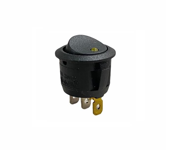 24V TUŞLU ANAHTAR LEDLİ (20 MM) 3 FİŞ (YUVARLAK) SARI 10 A