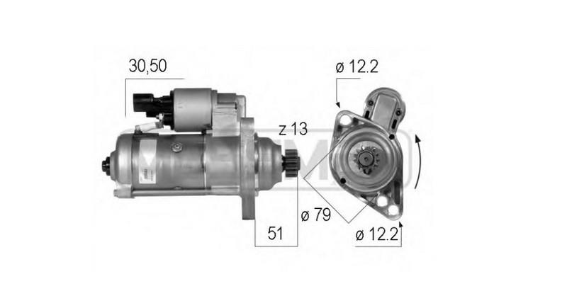 VALEO 12V MARŞ MOTORU 13 DİŞ 2.0 KW TERS AUDI-SEAT-SKODA-VW 2010 > (START-STOP)