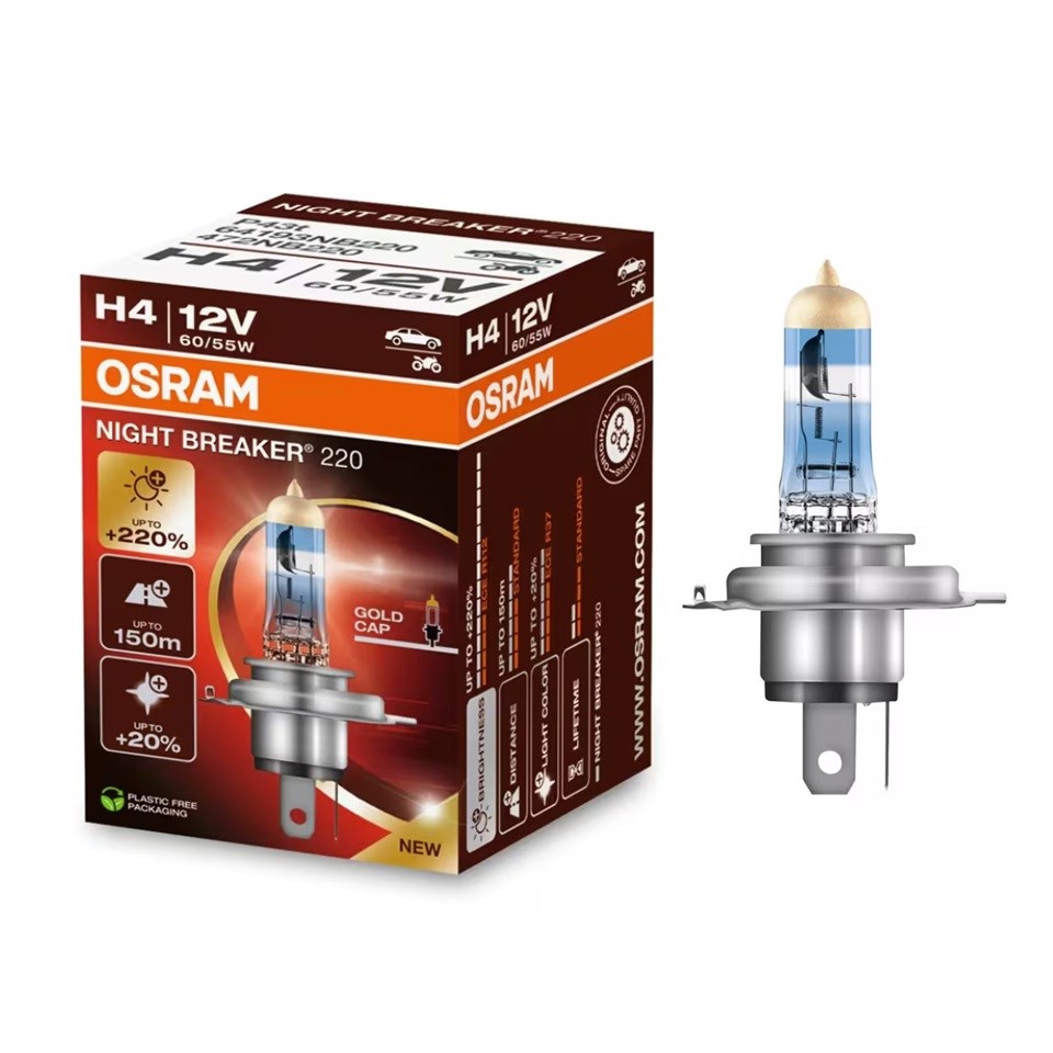 OSRAM 12V H4 AMPUL 60/55W +%220 PARLAK IŞIK +150 METRE FAZLA GÖRÜŞ +%20 BEYAZ IŞIK
