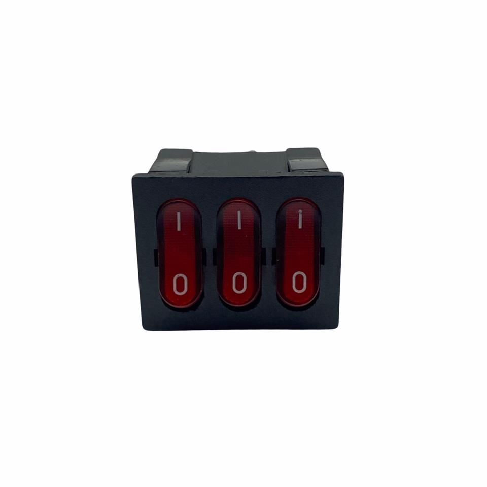 TUŞLU ANAHTAR ÜÇLÜ KARE TİP IŞIKLI (9 FİŞ) (ON-OFF) (15A 250V / 20A 125V AC)