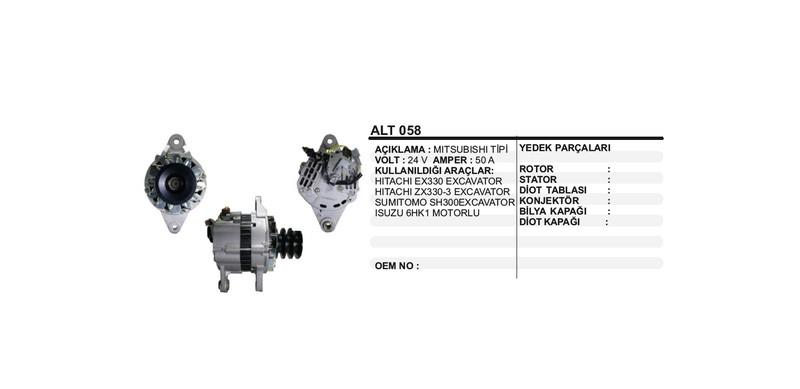 24V ALTERNATÖR DİNAMO MITSUBISHI TİPİ  50 A (L-R) HITACHI İŞ MAKİNASI