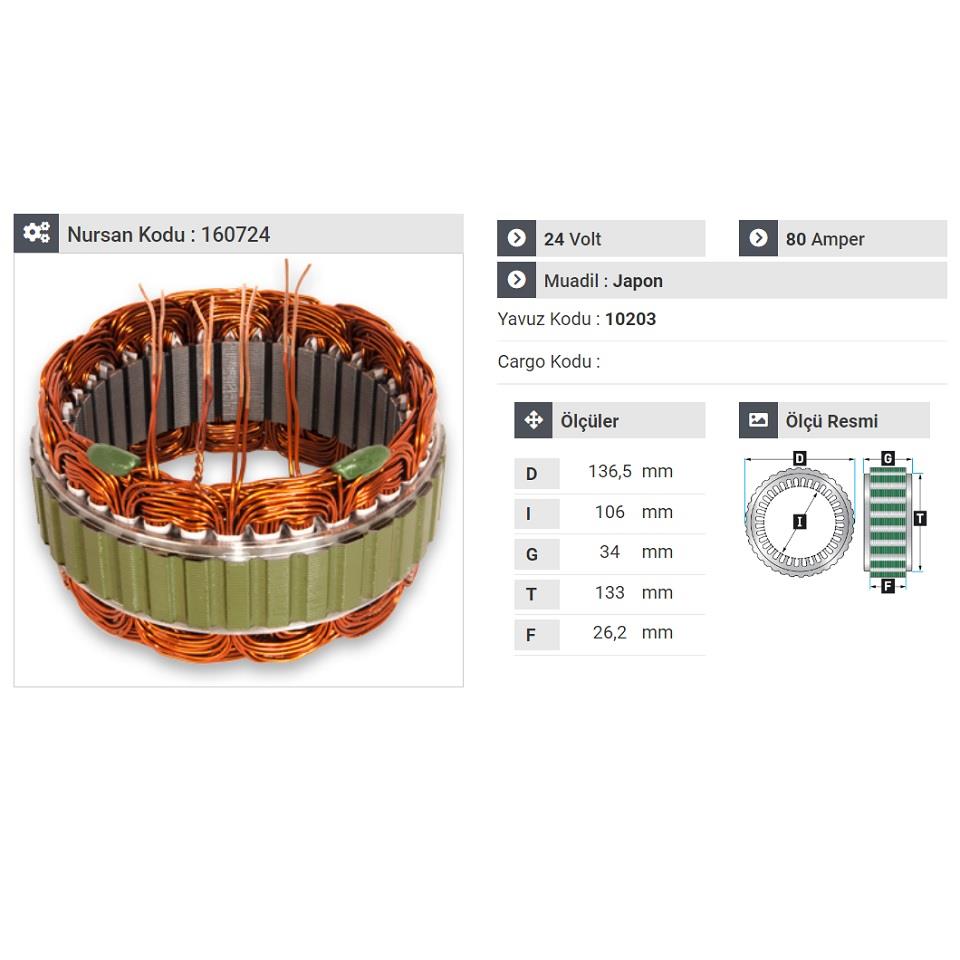 24V ALTERNATÖR STATÖR MITSUBISHI TİPİ 80 A FORD CARGO