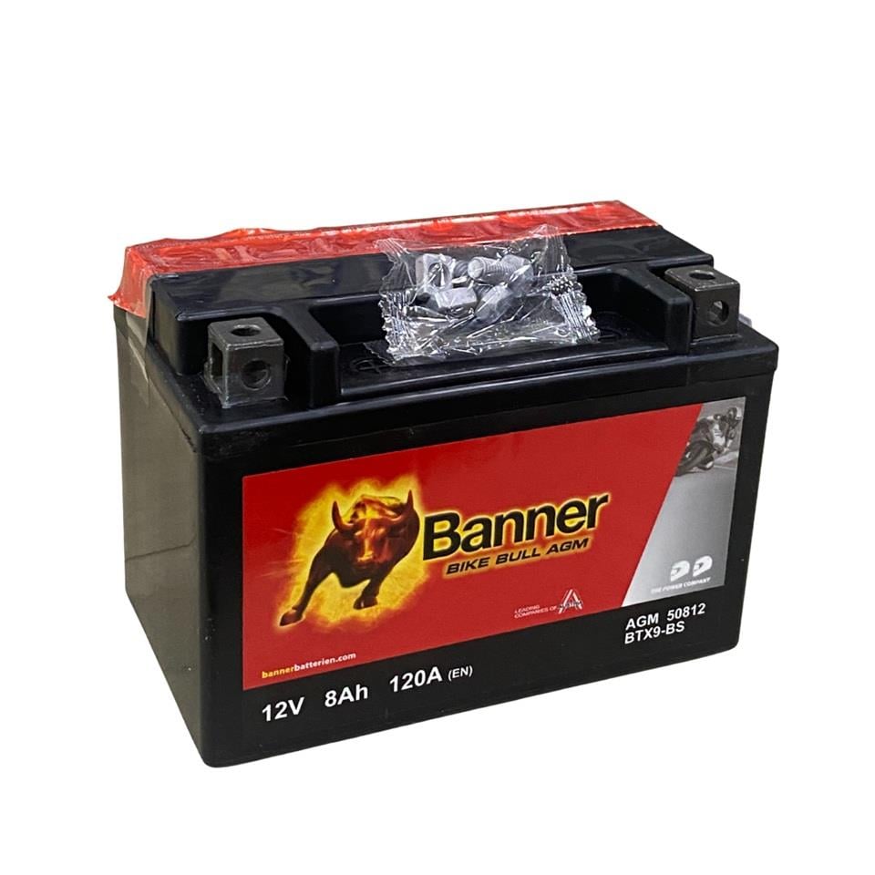 BANNER 12V 8 AH MOTOSİKLET AKÜSÜ AGM 120 A (EN) (152*88*106) (YTX9-BS)