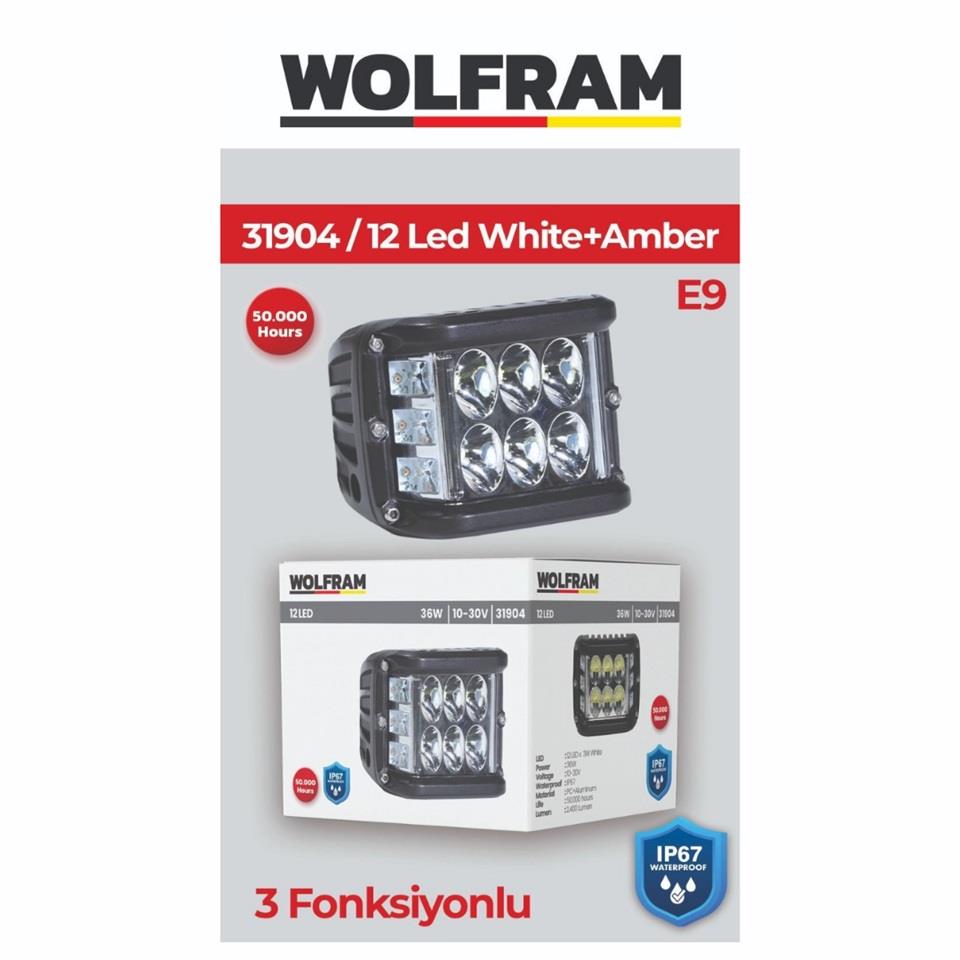 WOLFRAM 10V-30V OFF-ROAD LED LAMBA 36W (6 LEDLİ) (BEYAZ-SARI ÇAKARLI) E9