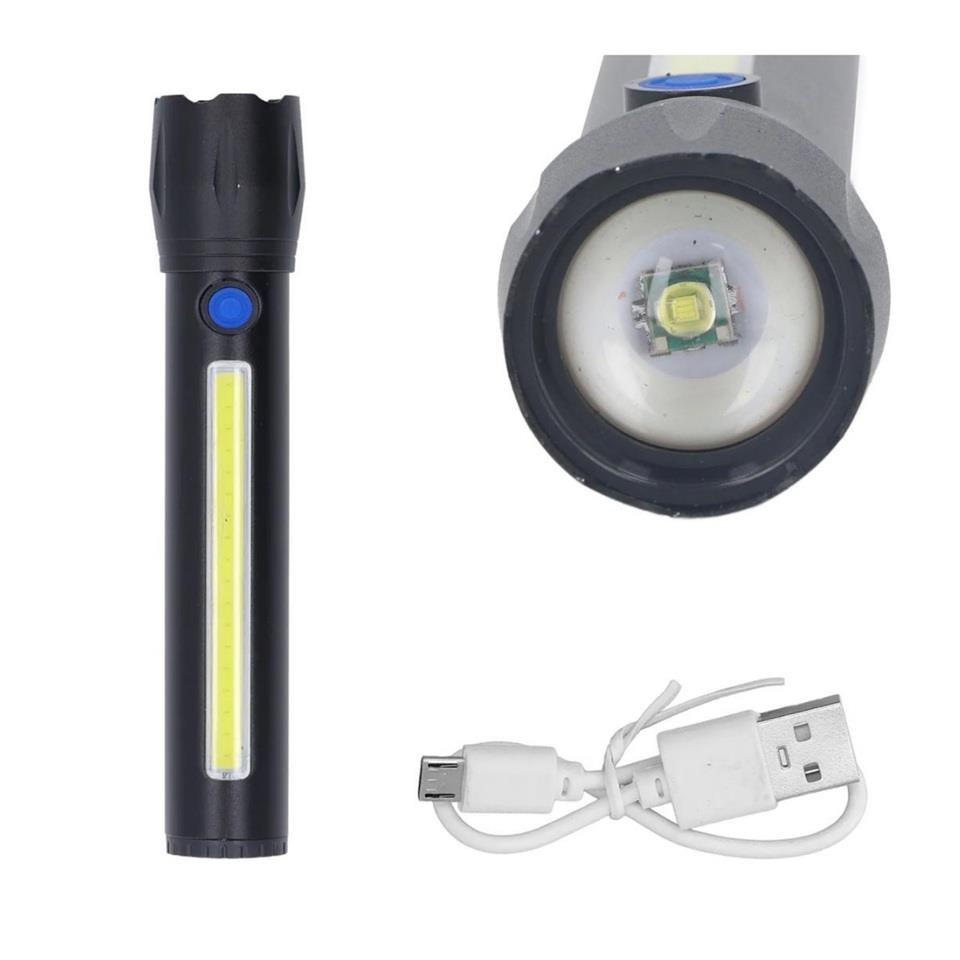 EL FENERİ COB LED (4 FONKSİYONLU-ZOOMLU) (USB ŞARJLI) (170*30 MM) PM-16754
