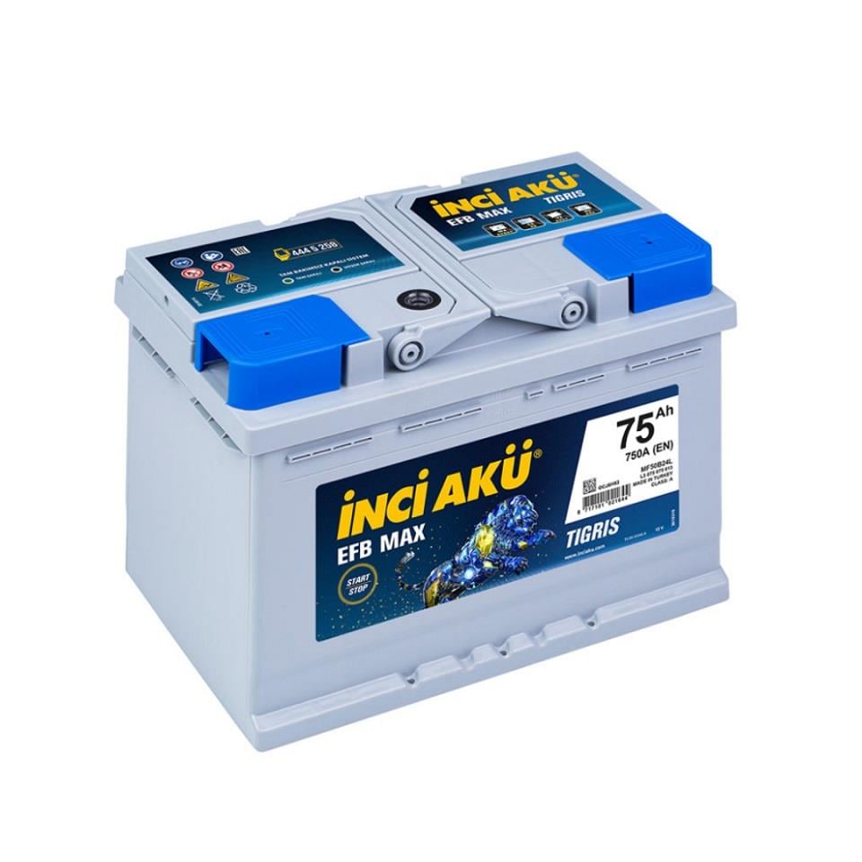 İNCİ 12V 75 AH AKÜ EFB MAX TIGRIS 750 A (EN) (START-STOP) (278*175*190) (3 YIL GARANTİ)