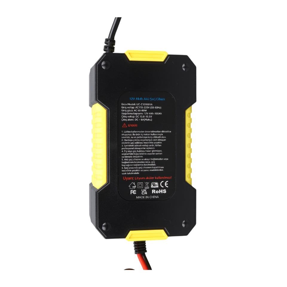 UCOMEN 12V ŞARJ REDRESÖRÜ (AKILLI AKÜ ŞARJ CİHAZI) OTOMATİK 6 A LCD EKRAN SARI (+AGM/JEL)