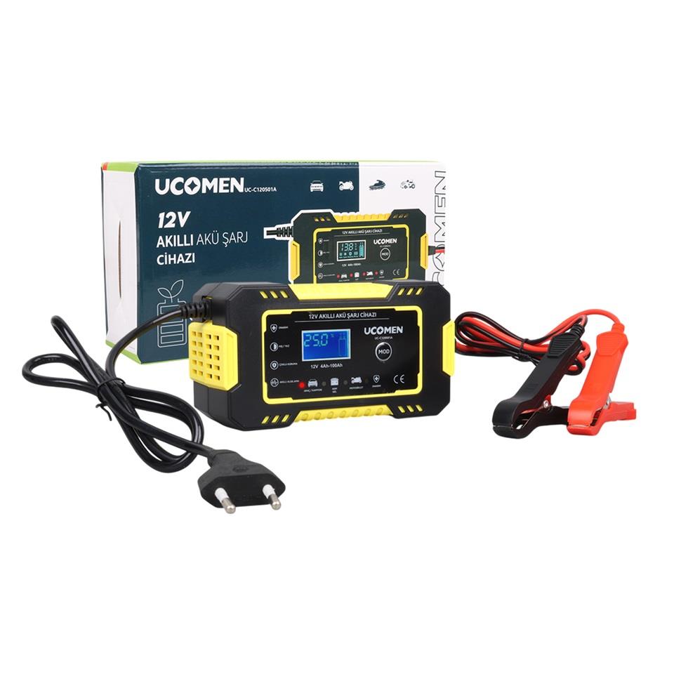 UCOMEN 12V ŞARJ REDRESÖRÜ (AKILLI AKÜ ŞARJ CİHAZI) OTOMATİK 6 A LCD EKRAN SARI (+AGM/JEL)