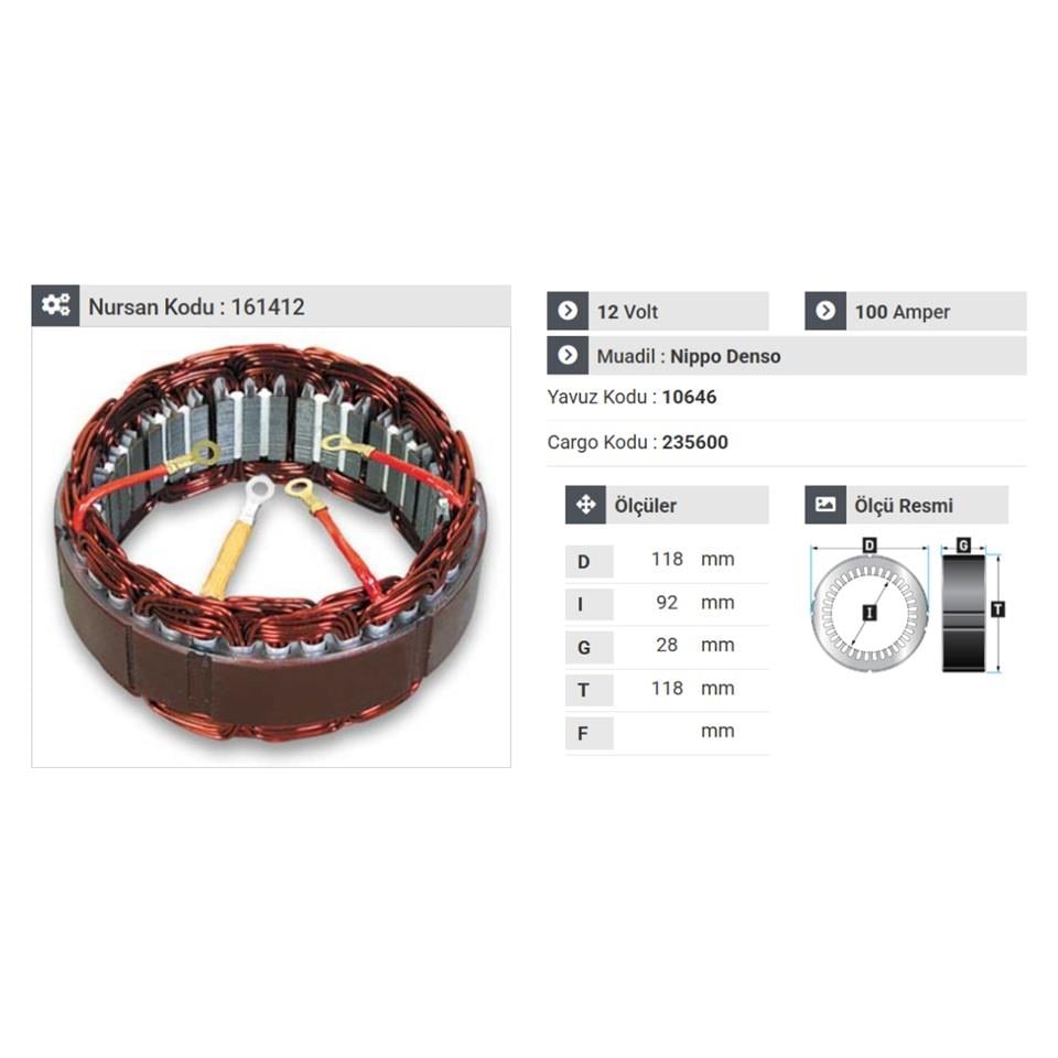 12V ALTERNATÖR STATÖR NIPPON DENSO TİPİ 110 A (4 UÇLU)