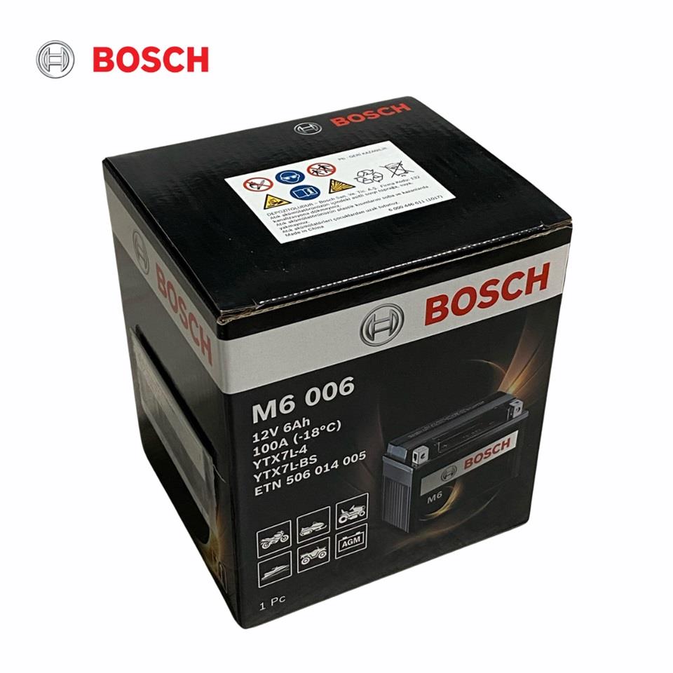 BOSCH 12V 6 AH MOTOSİKLET AKÜSÜ AGM 100 A (EN) (114*71*131) (M6 006) (YTX7L-4) (YTX7L-BS)