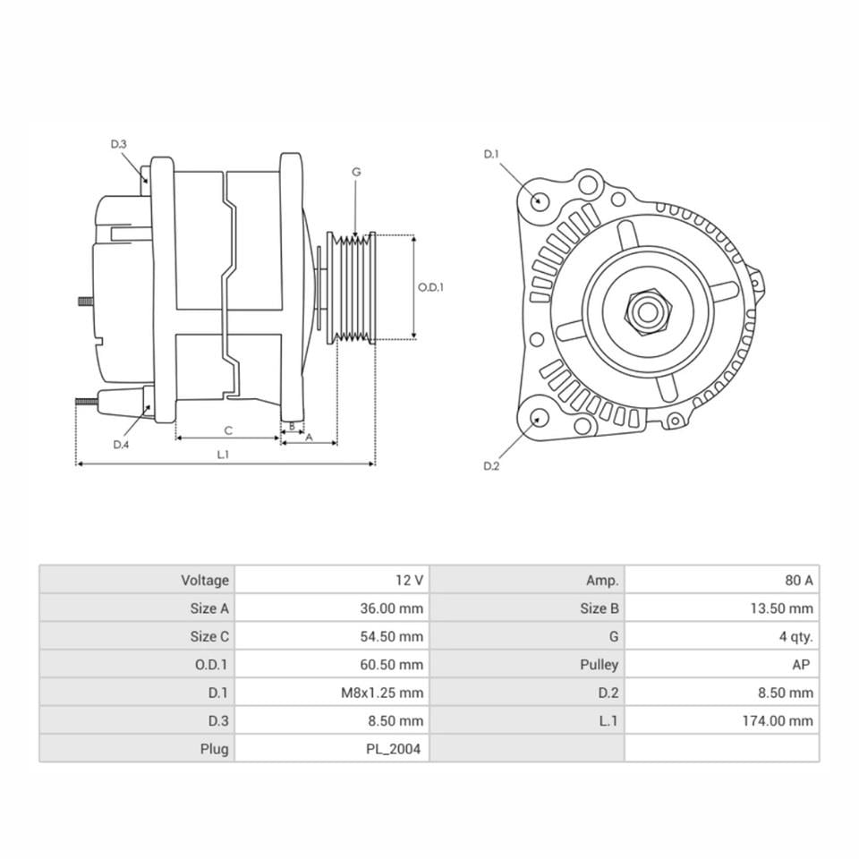 12V ALTERNATÖR DİNAMO 75 A (L-S) HYUNDAI ACCENT/ELENTRA/GETZ/LANTRA-KIA CERATO/SPORTAGE-PROTON