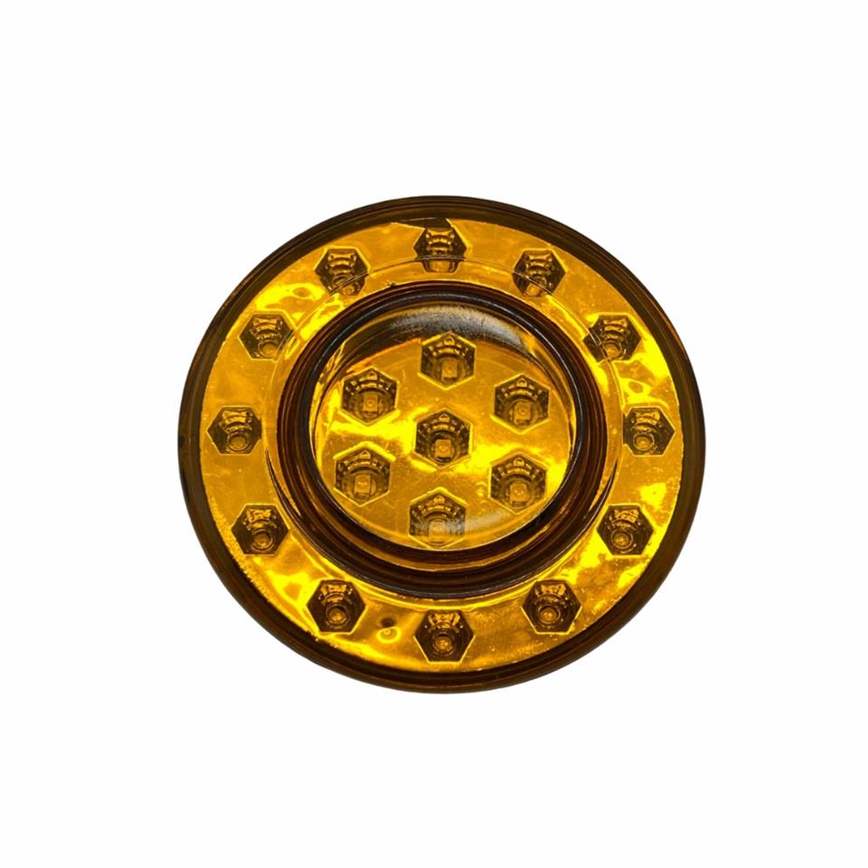12V SİNYAL LAMBASI (19 LEDLİ) YUVARLAK SARI KOMPLE (98 MM)