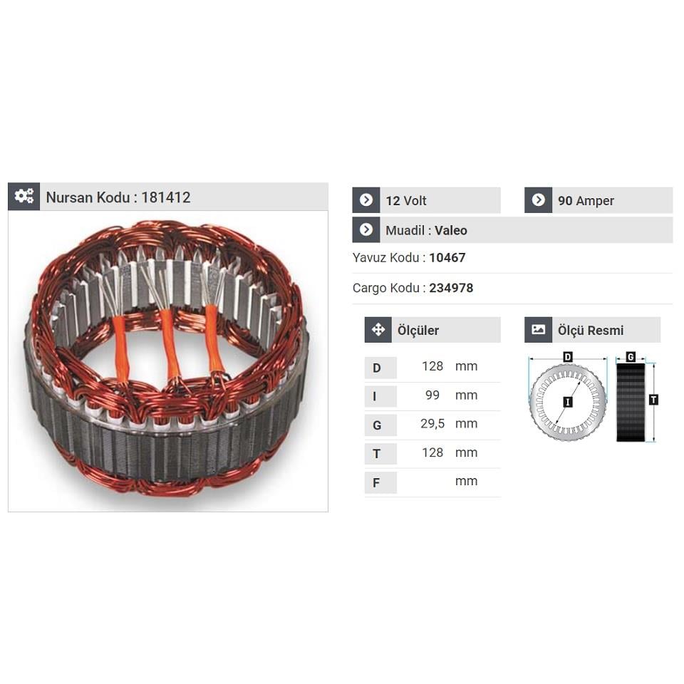 12V ALTERNATÖR STATÖR VALEO TİPİ 90 A 