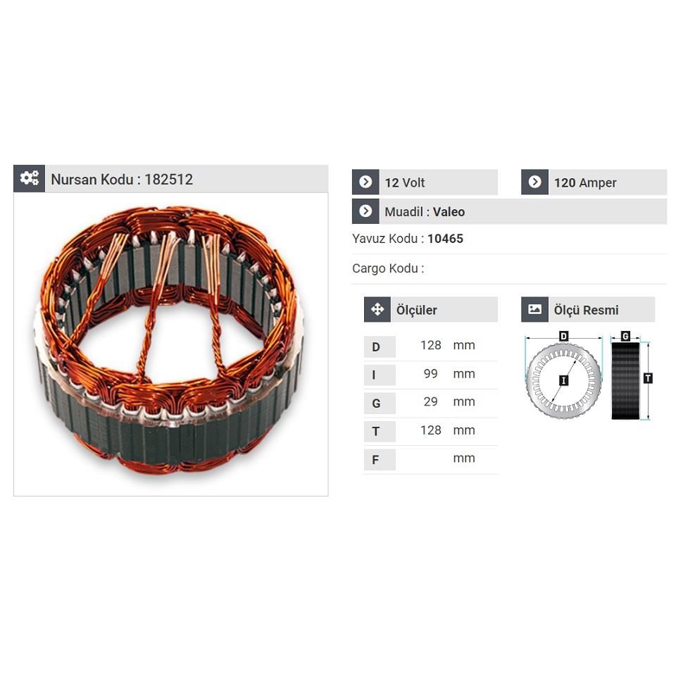 12V ALTERNATÖR STATÖR VALEO TİPİ 120 A (3 UÇLU)
