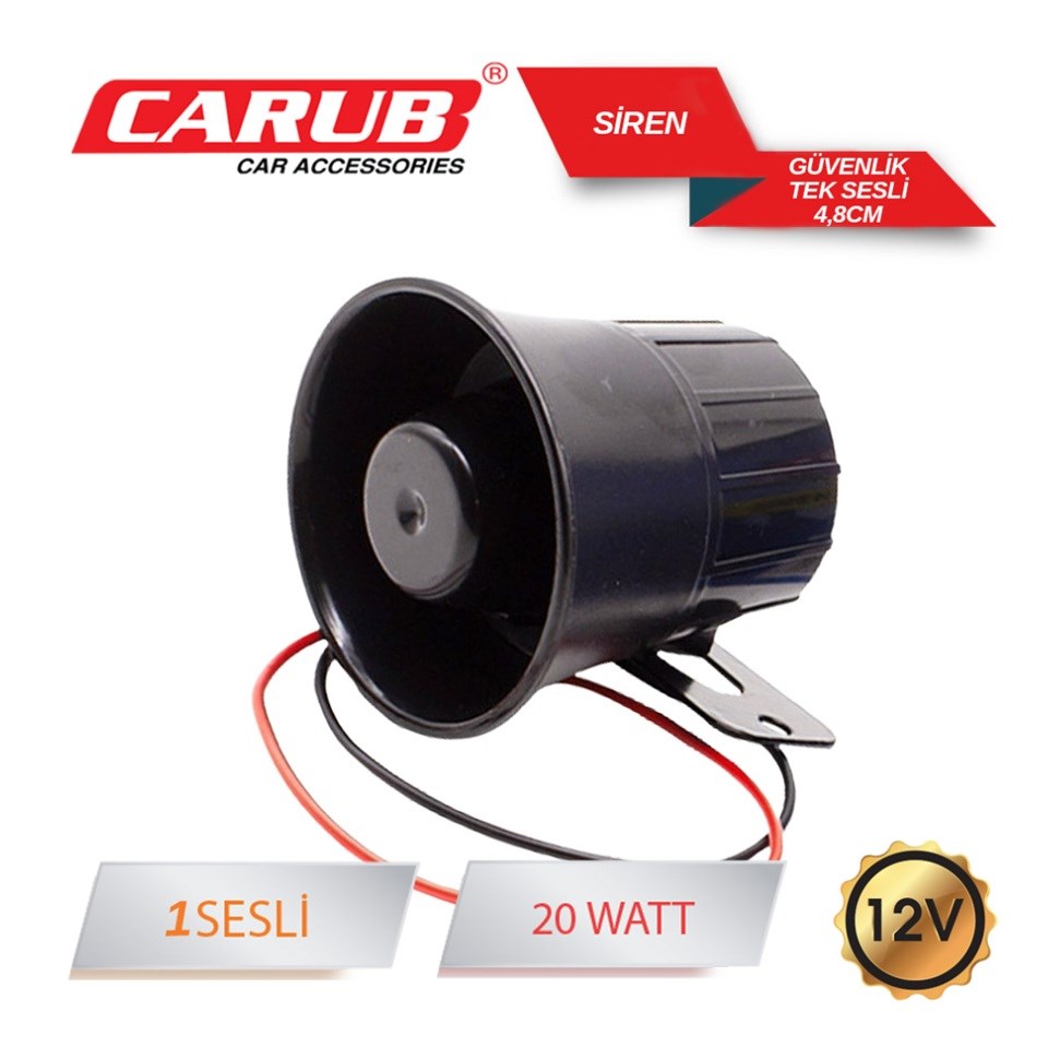 12V ELECTRONIC ALARM SİRENİ TEK SESLİ 20W