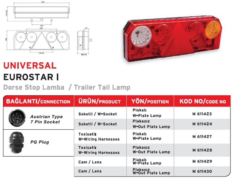 STOP CAMI ÜÇGENLİ (UNIVERSAL) EUROSTAR I DORSE SAĞ (PLAKASIZ)