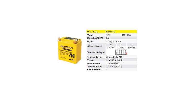 MOTOBATT 12V 8 AH MOTOSİKLET AKÜSÜ 115 A (113*70*130) (YTX7L-BS) (EN)