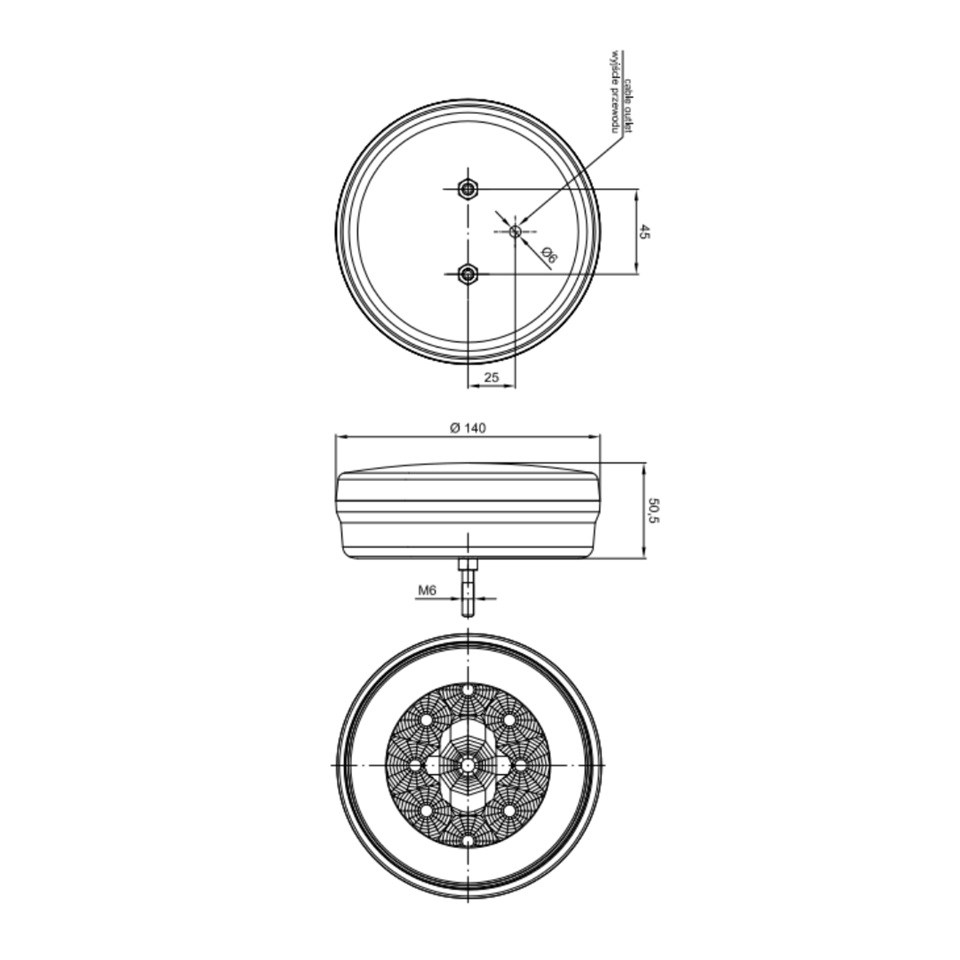 FRISTOM 12-24V PARK-GERİ VİTES LAMBASI LEDLİ (YUVARLAK) (140 MM) E9