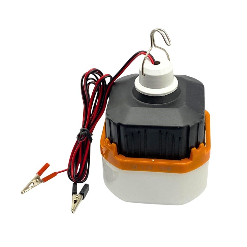 12V SEYYAR LAMBA LEDLİ 30W (1.5 MT KABLOLU KROKODİL MAŞALI) (SİYAH)