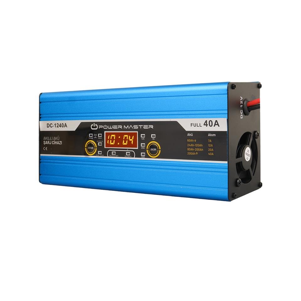 DC-1240A 12V ŞARJ REDRESÖRÜ (AKILLI AKÜ ŞARJ CİHAZI) (DİJİTAL GÖSTERGELİ) OTOMATİK 40 A