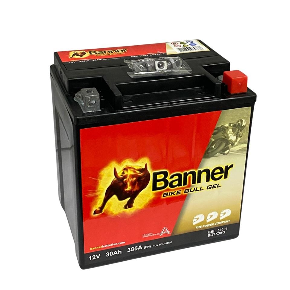 BANNER 12V 30 AH MOTOSİKLET AKÜSÜ 385 A (165*126*175 MM) (BGTX30-3) (GEL 530 01) (YIX30L-BS)