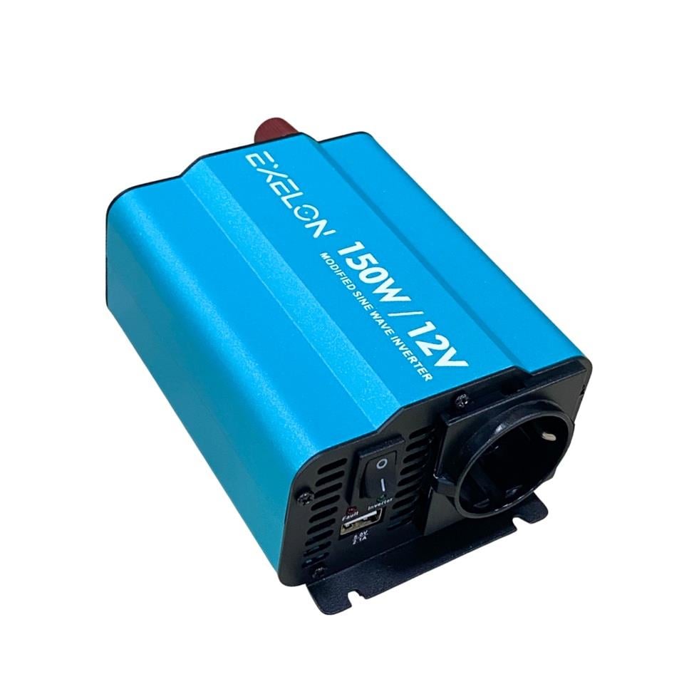 EXELON 12V DC > 220V AC İNVERTER 150W (MODİFİYE SİNÜS) (USB ÇIKIŞLI-MAŞALI)