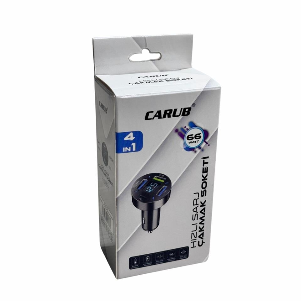 12V-24V TELEFON ŞARJ CİHAZI 66W HIZLI ŞARJ VOLTAJ GÖSTERGELİ (ÇAKMAK GİRİŞLİ) (USB+TYPE-C) SİYAH