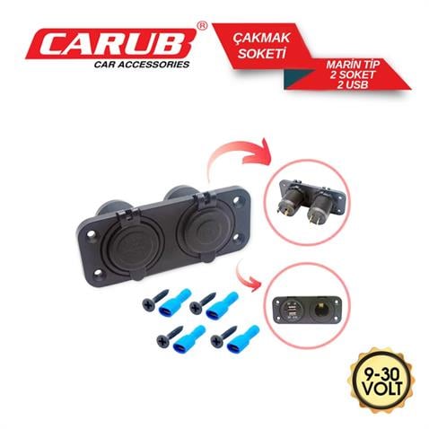12V-24V TELEFON ŞARJ CİHAZI (ÇAKMAK GİRİŞLİ) (2 X USB GİRİŞLİ) SİYAH MARİN