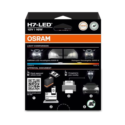 OSRAM 12V H7 XENON LED FAR AMPUL SETİ 16W +%450 PARLAK IŞIK +240 METRE FAZLA GÖRÜŞ 6000K (2 AD)