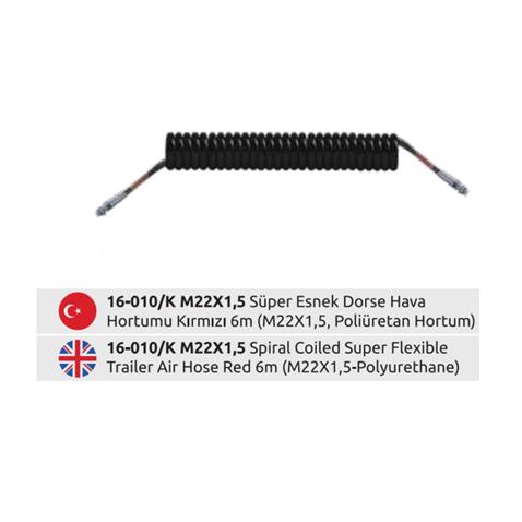 AKSA TIR DORSE HAVA HORTUMU KIRMIZI (SÜPER ESNEK POLİÜRETAN) (M22 X 1.5) (4 MT)