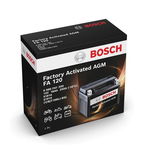 BOSCH 12V 18 AH MOTOSİKLET AKÜSÜ AGM 250 A (EN) (186*82*171) (FA120) (YT19BL-BS) (BT19BL-BS)