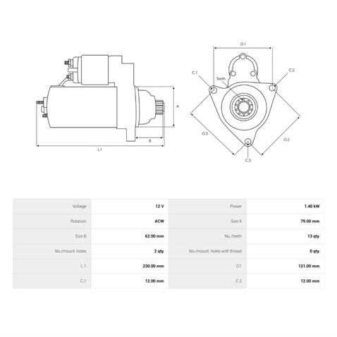 SEG 12V MARŞ MOTORU 13 DİŞ 2.0 KW (START-STOP) AUDI-CUPRA-SEAT-SKODA-VW