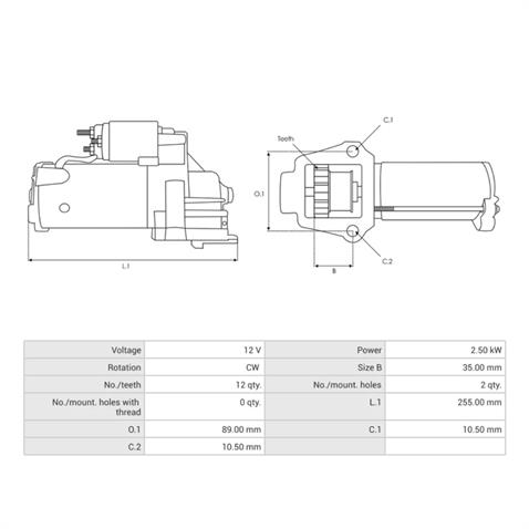 12V MARŞ MOTORU BOSCH TİPİ 12 DİŞ 2.5 KW (START-STOP) FORD TRANSİT V362/V363
