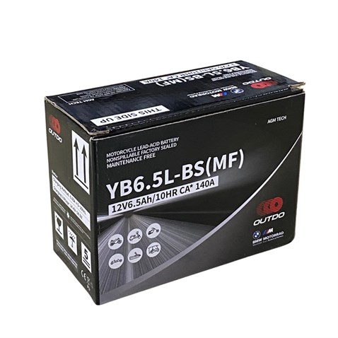 OUTDO 12V 6.5 AH MOTOSİKLET AKÜSÜ AGM TECH 140 A (EN) (138*65*100 MM) (12N6.5L-BS) (YB65.5L-BS-MF)