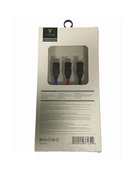 TELEFON ŞARJ KABLOSU IPHONE-MIKRO-TYPE-C (ÇOKLU UÇ) 5V 3A 120CM