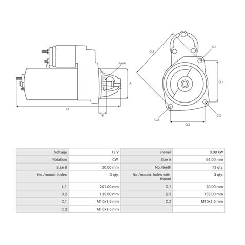 MITSUBISHI 12V MARŞ MOTORU 13 DİŞ 0.9 KW DACIA-MERCEDES-NISSAN-RENAULT