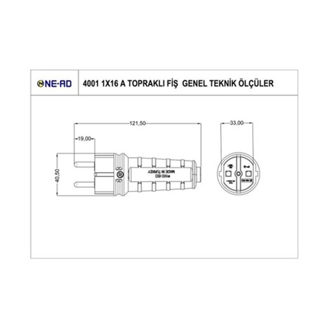 220V-240V ERKEK FİŞ (PRİZ) (1X16A) (KAUÇUK) (TOPRAKLI) UPS