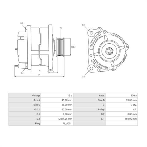 12V ALTERNATÖR DİNAMO 130 A (C-IG-FR-L) (4 FİŞ) HONDA ACCORD/CR-V 2007 >
