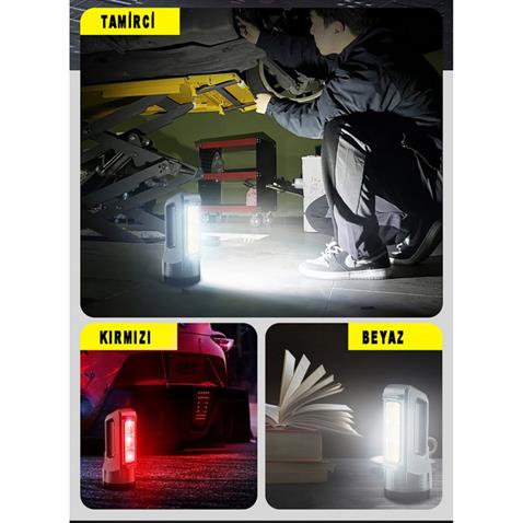 EL FENERİ-ÇALIŞMA LAMBASI LEDLİ (USB ŞARJLI) (ULTRA PARLAK GÜÇLÜ LED) (KIRMIZI-BEYAZ) (200*85 MM)