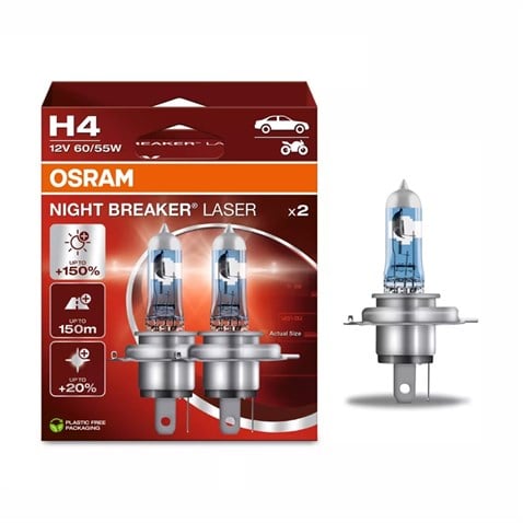 OSRAM 12V H4 AMPUL 60/55W +%150 PARLAK IŞIK +150 METRE FAZLA GÖRÜŞ +%20 BEYAZ IŞIK (2 AD)