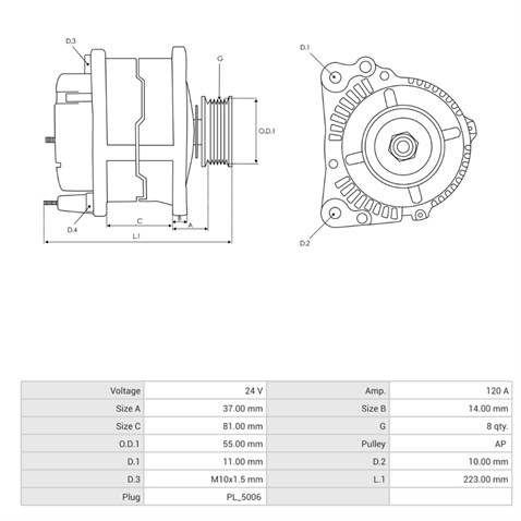 PRESTOLITE 24V ALTERNATÖR DİNAMO 120 A (SOKETLİ 5 FİŞ) (W-L-IG-DFM)