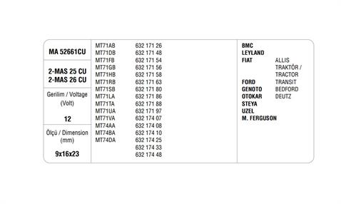 MEGA 12V MARŞ KÖMÜRÜ MAKO TİPİ MASX-25/26 CU (4 AD)