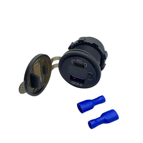 12V-24V DİJİTAL VOLTMETRE+ŞARJ CİHAZLI (USB+TYPE-C) (3 A) (OFF-ON ANAHTARLI) (MAVİ IŞIK) (28 MM)