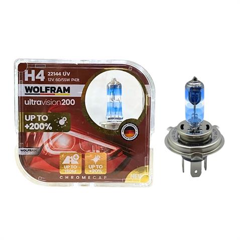 WOLFRAM 12V H4 AMPUL 60/55W +%200 PARLAK IŞIK +150 METRE FAZLA GÖRÜŞ +%20 BEYAZ IŞIK (2 AD)