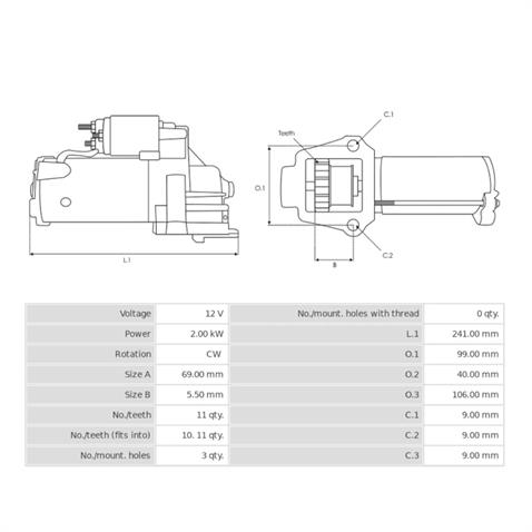12V MARŞ MOTORU BOSCH TİPİ 11 DİŞ 2 KW CW BMW 1/3/5 SERİSİ/X1/X3/X5 SERİSİ 2003-2016