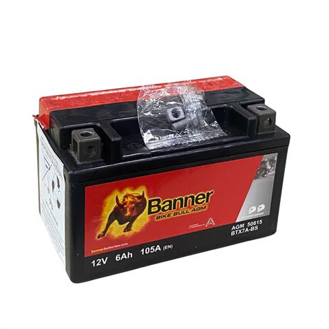 BANNER 12V 6 AH MOTOSİKLET AKÜSÜ AGM 105 A (EN) (150*87*93) (YTX7A-BS) (TERS)